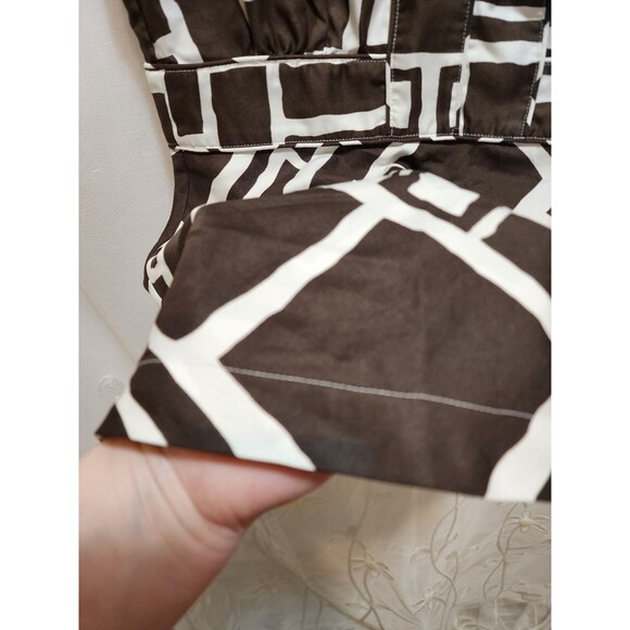 BANANA REPUBLIC WOMENS SIZE 0 BROWN WHITE BLOUSE ARTSY GEOMETRIC SAFARI EXOTIC - Picture 5 of 14